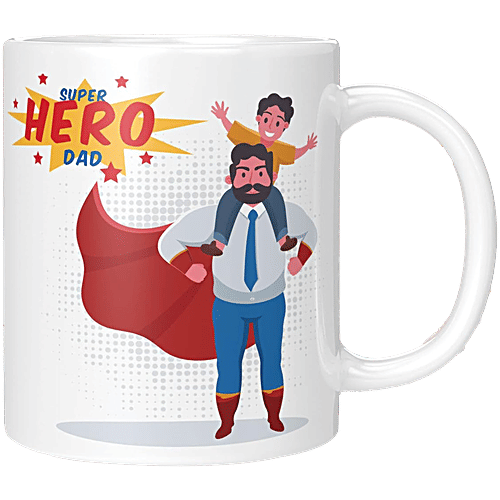 Pearlfiesta "Super Hero Dad" Printed Coffee Mug - For Father's Day/Anniversary/Birthday Gift, 330 ml  Microwave Safe Ceramic Tea Coffee Mug