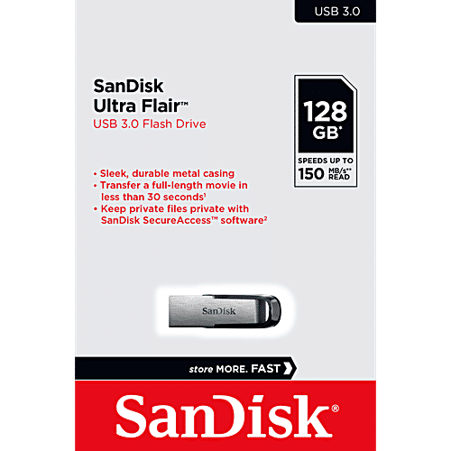 Sandisk 128GB Ultra Flair Pen Drive/Flash Drive - USB 3.0, Metal, 1 pc SDCZ73-128G-I35