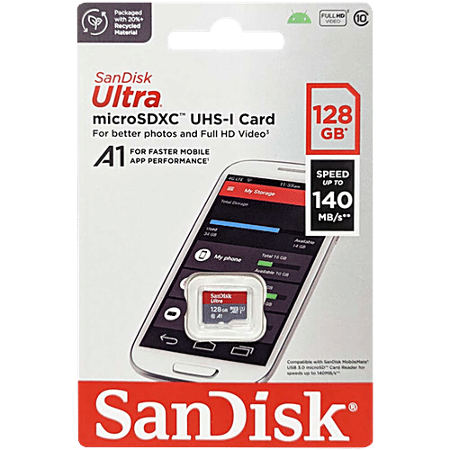 Sandisk Ultra 128GB MicroSDXC Memory Card - UHS-I, 140MB/s R, 1 pc SDSQUAB-128G-GN6MN 