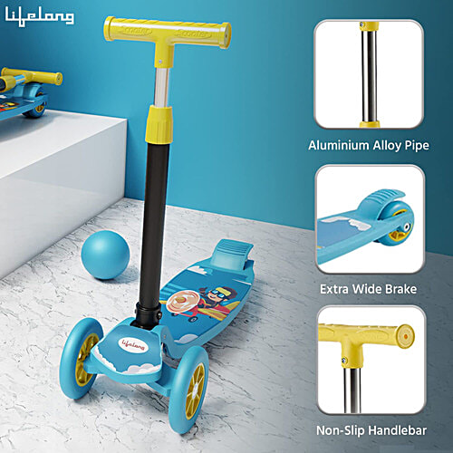 Lifelong Kick Scooter - For Kids, Adjustable Height, Foldable, PVC Wheel, LLKS01, Blue & Yellow, 1 pc  Foldable Scooter, Skate Scooter