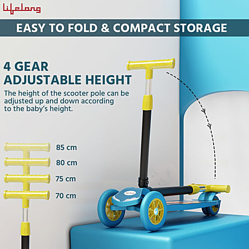 Lifelong Kick Scooter - For Kids, Adjustable Height, Foldable, PVC Wheel, LLKS01, Blue & Yellow, 1 pc  Foldable Scooter, Skate Scooter