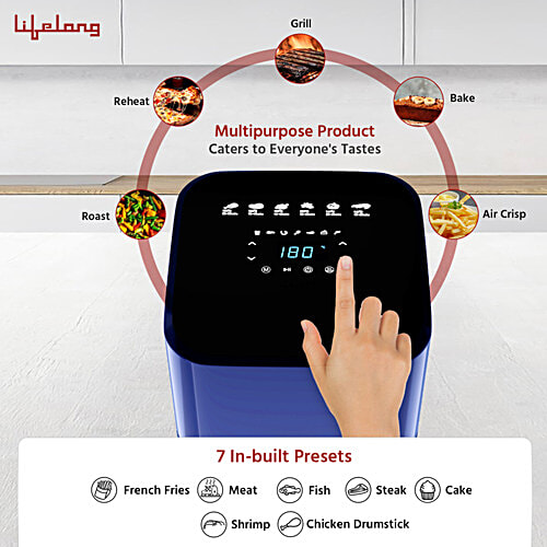 Lifelong Air Fryer - 1200W, Hot Air Circulation Technology, Timer Selection, LLHFD450, Blue, 4 L  Uses up to 90% less Oil, Fry, Grill, Roast, Reheat and Bake