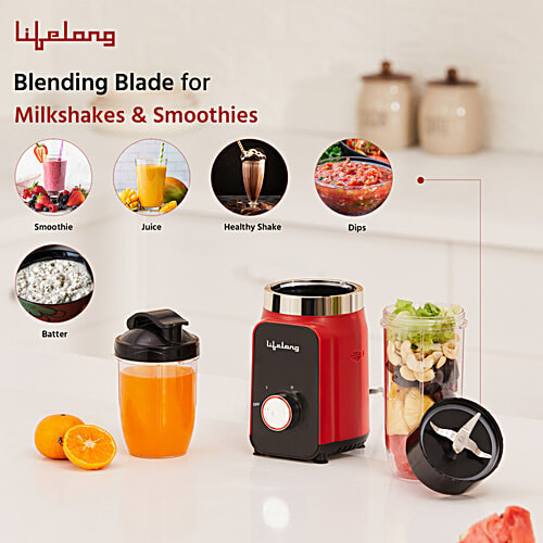 Lifelong Nutri Blender - 2 Bullet Jars, 500 W, Stainless Steel Blades, For Smoothie & Juices, LLNBB003, Red & Black, 1 pc  Bullet Jars for Blending Fruit & Vegetable