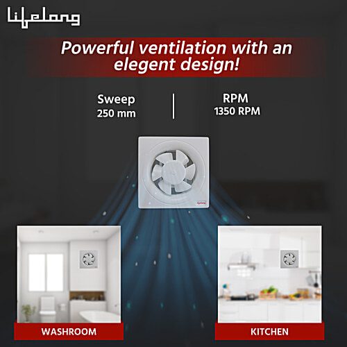 Lifelong 25 Cm Exhaust Fan - Strong Air Suction, For Kitchen/Bathroom, Rust Proof Body, Dust Protection Shutters, LLEF10, White, 1 pc  