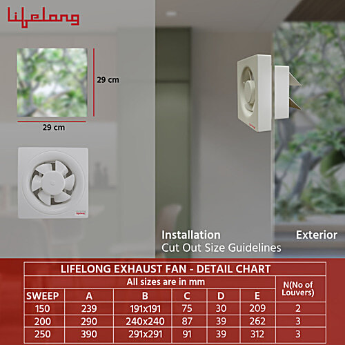 Lifelong 25 Cm Exhaust Fan - Strong Air Suction, For Kitchen/Bathroom, Rust Proof Body, Dust Protection Shutters, LLEF10, White, 1 pc  