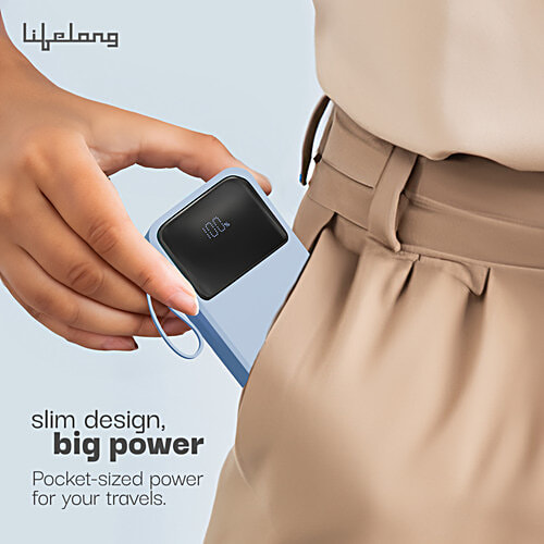 Lifelong Compact Pocket Size Power Bank - 10000 mAh, 22.5 W, Lithium Polymer, Sky Blue, 1 pc  