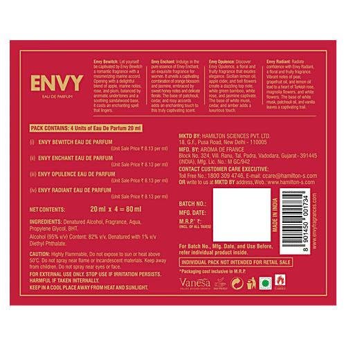 Envy Perfume Gift Set EDP For Women - Opulence, Bewitch, Radiant, Enchant, 80 ml (4 pcs X 20 ml each) Long Lasting Luxury Perfume EDP