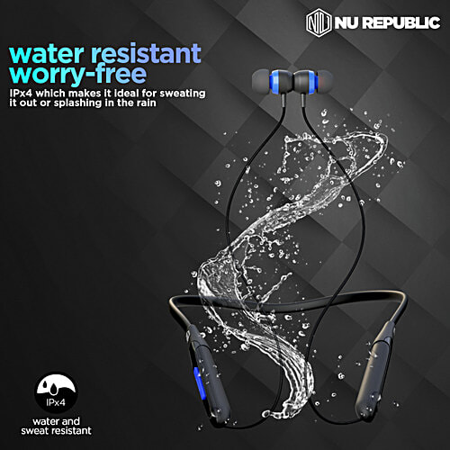 Nu Republic Jive J2 Bluetooth Headset With Up To 20 hrs Playtime, X-Bass Technology, Calling Mic, Fast Pairing, Blue, 1 pc  