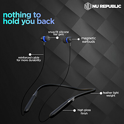 Nu Republic Jive J2 Bluetooth Headset With Up To 20 hrs Playtime, X-Bass Technology, Calling Mic, Fast Pairing, Blue, 1 pc  