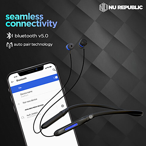 Nu Republic Jive J2 Bluetooth Headset With Up To 20 hrs Playtime, X-Bass Technology, Calling Mic, Fast Pairing, Blue, 1 pc  