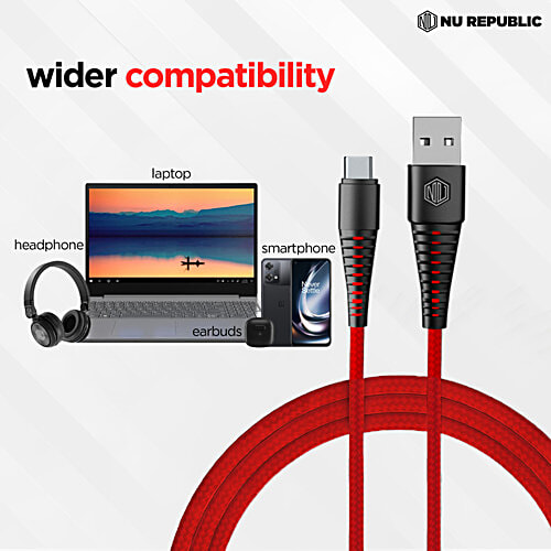 Nu Republic Type A To Type C Blaze Ultra 3.5 Amp Fast Charging Cable - 1 m, Red, 1 pc
