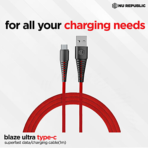 Nu Republic Type A To Type C Blaze Ultra 3.5 Amp Fast Charging Cable - 1 m, Red, 1 pc