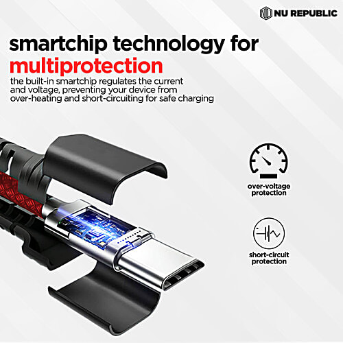 Nu Republic Type A To Type C Blaze Ultra 3.5 Amp Fast Charging Cable - 1 m, Red, 1 pc