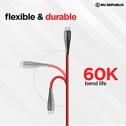 Nu Republic Type A To Type C Blaze Ultra 3.5 Amp Fast Charging Cable - 1 m, Red, 1 pc