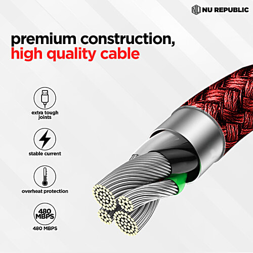 Nu Republic Type A To Type C Blaze Ultra 3.5 Amp Fast Charging Cable - 1 m, Red, 1 pc