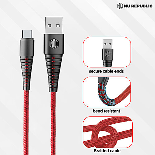 Nu Republic Type A To Type C Blaze Ultra 3.5 Amp Fast Charging Cable - 1 m, Red, 1 pc