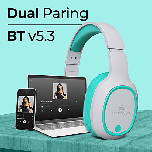 Zebronics Thunder Bluetooth 5.3 Wireless Over Ear Headphones - Sea Green, 1 pc  
