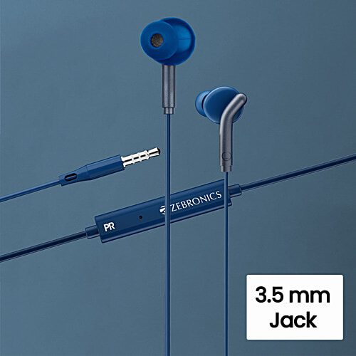 Zebronics Zeb-Bro Ear Wired Earphones - With Mic, 3.5mm Audio Jack, Phone/Tablet Compatible, Blue, 1 pc  
