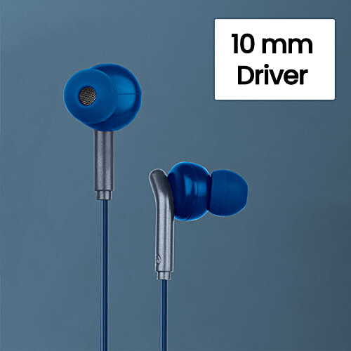 Zebronics Zeb-Bro Ear Wired Earphones - With Mic, 3.5mm Audio Jack, Phone/Tablet Compatible, Blue, 1 pc  