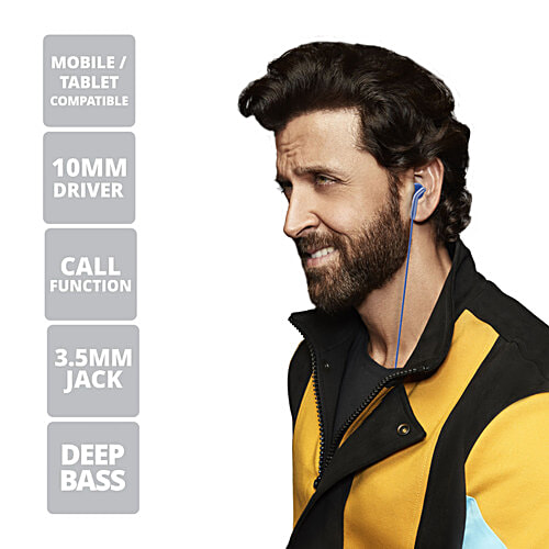 Zebronics Zeb-Bro Ear Wired Earphones - With Mic, 3.5mm Audio Jack, Phone/Tablet Compatible, Blue, 1 pc  