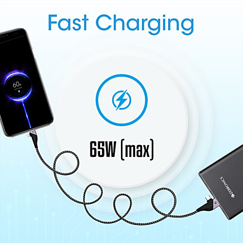 Zebronics 4 In 1 65 W Braided L-Shape Fast Charging Cable - 1 m, UCLC65B, 1 pc  