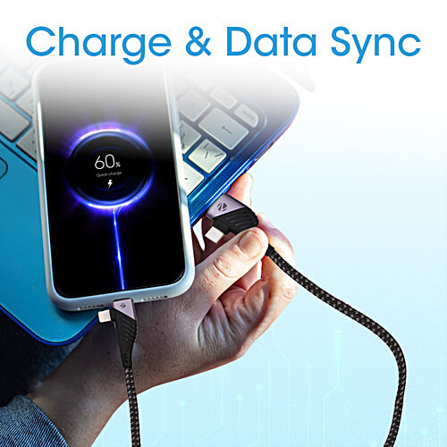 Zebronics 4 In 1 65 W Braided L-Shape Fast Charging Cable - 1 m, UCLC65B, 1 pc  