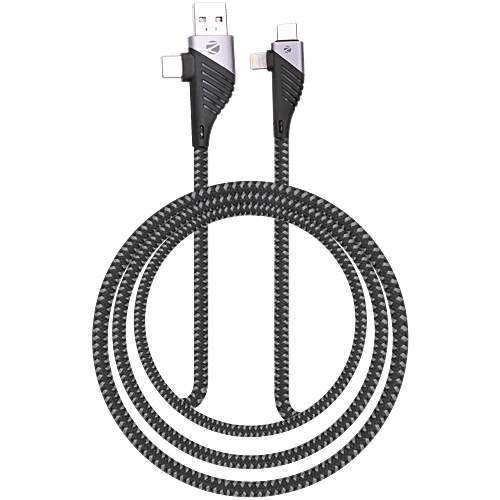 Zebronics 4 In 1 65 W Braided L-Shape Fast Charging Cable - 1 m, UCLC65B, 1 pc  