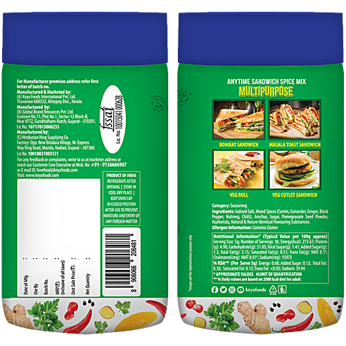 Keya Anytime Sandwich Spice Mix Seasoning For Chilli Cheese, Masala Toast, Bombay Sandwich, 90 g  Veg Roll