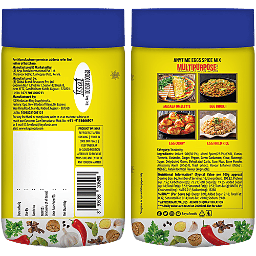 Keya Any Time Eggs Spice Mix Masala For Omlette, Bhurji, Akuri, 95 g