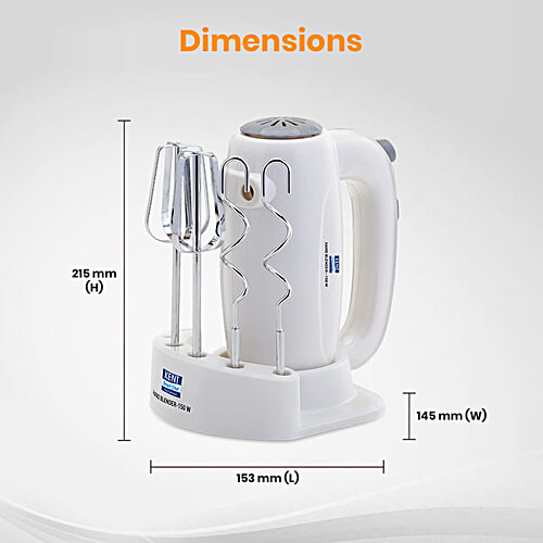 kent 16050 Hand Blender - 150W, 5 Speed Control, Copper Motor, Multiple Beaters, Overheating Protection, White, 1 pc  