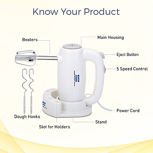 kent 16050 Hand Blender - 150W, 5 Speed Control, Copper Motor, Multiple Beaters, Overheating Protection, White, 1 pc  