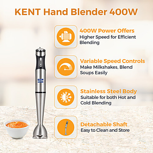 kent 16044 Stainless Steel Hand Blender - 400 W, Variable Speed Control, Low Noise Operation, 1 pc