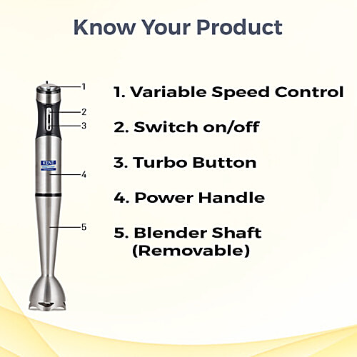 kent 16044 Stainless Steel Hand Blender - 400 W, Variable Speed Control, Low Noise Operation, 1 pc