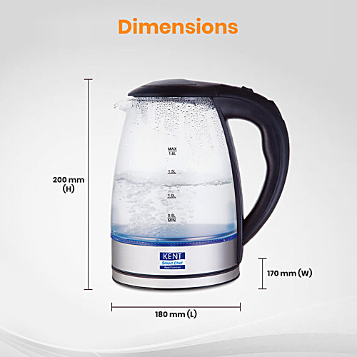 kent 16052 Elegant Electric Glass Kettle - Stainless Steel Heating Plate, Borosilicate Glass Body, Boil Drying Protection, 1.8 L  