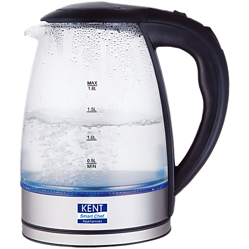 kent 16052 Elegant Electric Glass Kettle - Stainless Steel Heating Plate, Borosilicate Glass Body, Boil Drying Protection, 1.8 L  