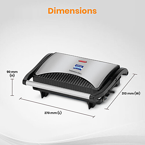kent 16025 Sandwich Grill - 700 W, Non-Toxic Ceramic Coating, Adjustable Height Control, Metallic Silver, Standard, 1 pc  Automatic Temperature Cut-off with LED Indicator