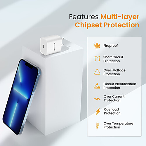 Ambrane 20W Type C Mobile Charger Adapter, Fast Charging For Android, iPhone - RAAP M20, 1 pc  Android, iPhone 14,13,13,12,11, X & Pro, Max Series & Other Type C Enabled Devices, PD Technology, BIS Certified