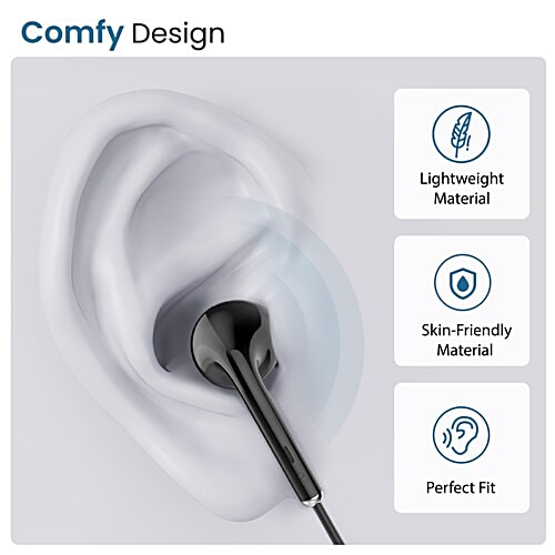 Ambrane Wired In Earphones With In-Line Mic With 3.5 mm Jack For Clear Calling, 14 mm Dynamic Drivers For Boosted Bass, Multi-Functional Controller, 1 pc 3.5 mm Stereo Jack Earphone With a 1.2M long cord. Equipped With in-line mic