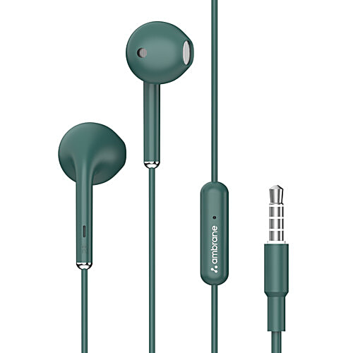 Ambrane Wired In Earphones With In-Line Mic With 3.5 mm Jack For Clear Calling, 14 mm Dynamic Drivers For Boosted Bass, Multi-Functional Controller, 1 pc 3.5 mm Stereo Jack Earphone With a 1.2M long cord. Equipped With in-line mic
