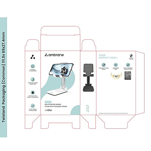 Ambrane Mobile Holding Tabletop Stand, 0-135 Perfect View, Height Adjustment, Wide Compatibility, Multipurpose, Anti-Skid Design, 1 pc  