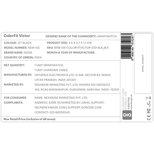 Noise Victor Smartwatch - 4.69 cm HD Display, Jet Black, 1 pc