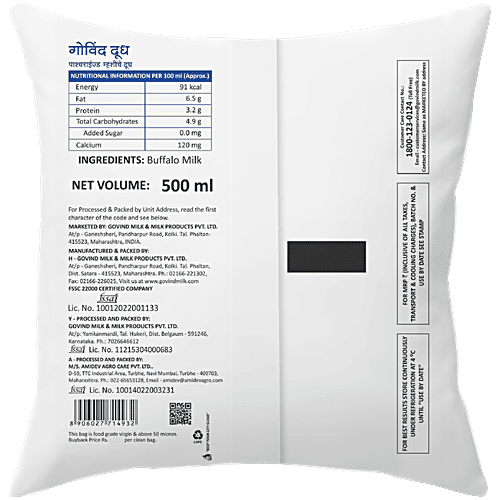 Govind A2 Buffalo Milk, 500 ml  Pasteurised Buffalo Milk