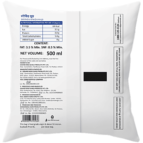 Govind Cow Milk, 500 ml  Homogenised Pasteurised Cow Milk