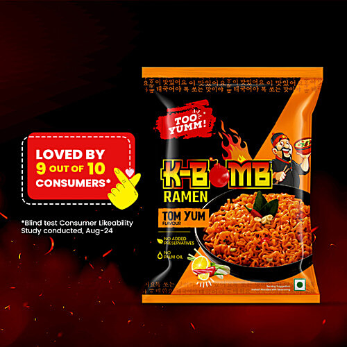 Too Yumm! K-Bomb Ramen Tom Yum Instant Noodles, 80 g Tangy n Spicy Flavour, Korean Veg, No Added Preservatives, No Palm Oil