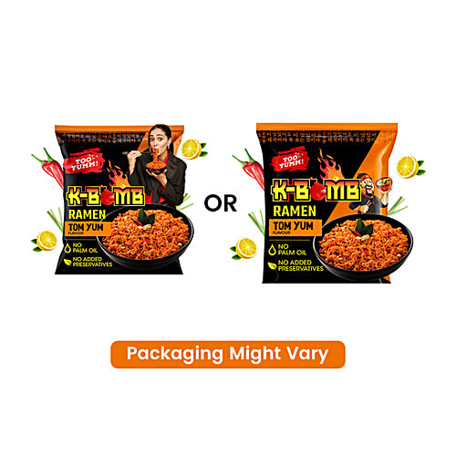 Too Yumm! K-Bomb Ramen Tom Yum Instant Noodles, 80 g Tangy n Spicy Flavour, Korean Veg, No Added Preservatives, No Palm Oil