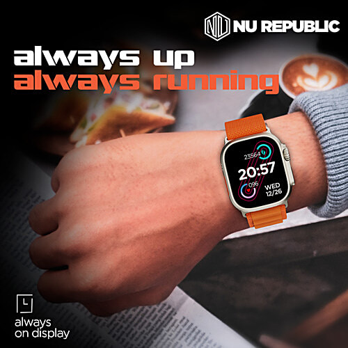 Nu Republic Creed Ultra Smartwatch - 5 cm HD IPS Display, BT Calling, HRM, SPO2 & AI Voice Assistant, Silver/Orange, Free Size, 1 pc  