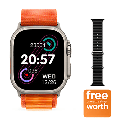 Nu Republic Creed Ultra Smartwatch - 5 cm HD IPS Display, BT Calling, HRM, SPO2 & AI Voice Assistant, Silver/Orange, Free Size, 1 pc  