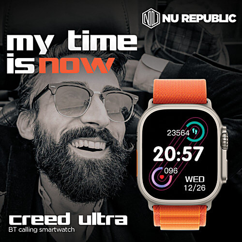 Nu Republic Creed Ultra Smartwatch - 5 cm HD IPS Display, BT Calling, HRM, SPO2 & AI Voice Assistant, Silver/Orange, Free Size, 1 pc  