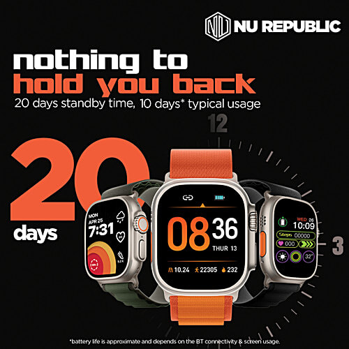 Nu Republic Creed Ultra Smartwatch - 5 cm HD IPS Display, BT Calling, HRM, SPO2 & AI Voice Assistant, Silver/Orange, Free Size, 1 pc  