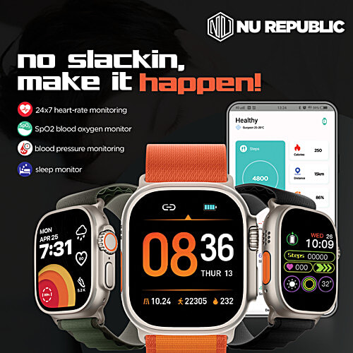 Nu Republic Creed Ultra Smartwatch - 5 cm HD IPS Display, BT Calling, HRM, SPO2 & AI Voice Assistant, Silver/Orange, Free Size, 1 pc  